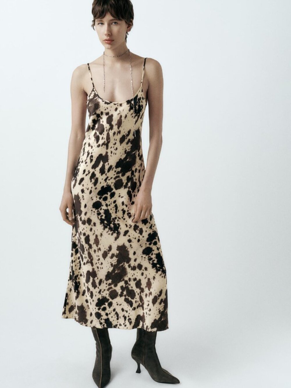 Zara Cowprint Maxi Slip Dress - Picture 2 of 13